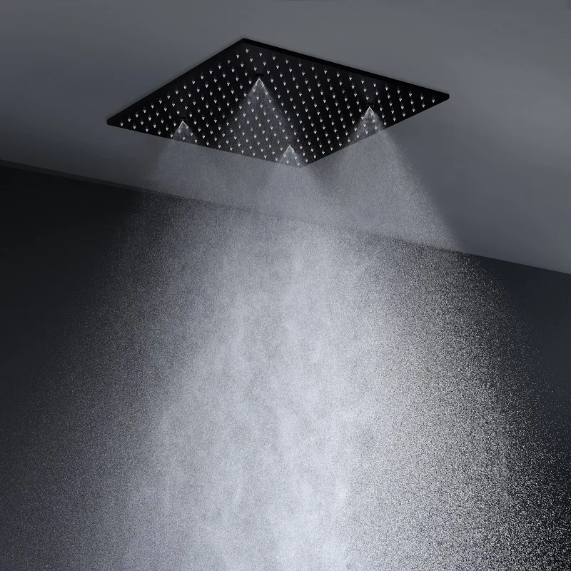 Luxury 500*500 mm embedded ceiling LED rainfall spray shower head set 304 SUS stainless steel Thermostatic bathroom rain shower