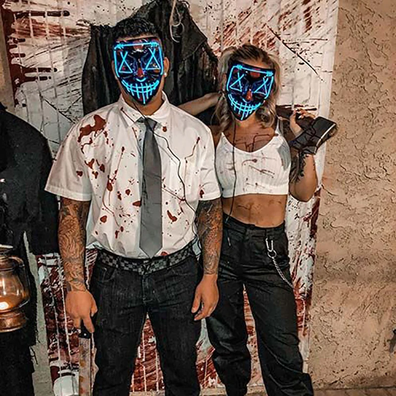 Hot Selling Drop Shipping Halloween Decoration Light up DJ Cosplay Masque Neon Glowing el Wire Rave LED Party Mask