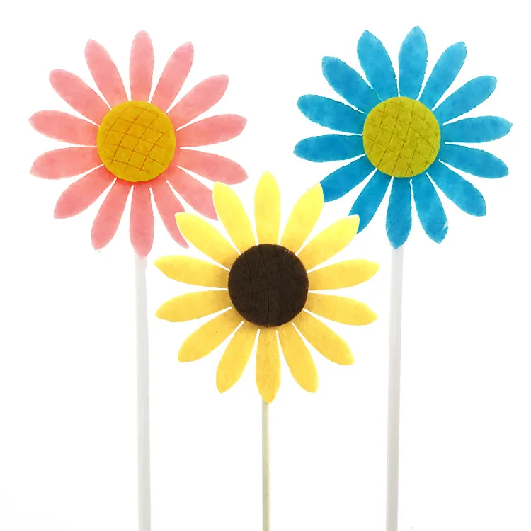 wholesale 5pcs Sunflower birthday cake decoration card, pink sun flower party dessert table baking plug-in flag 5 sticks