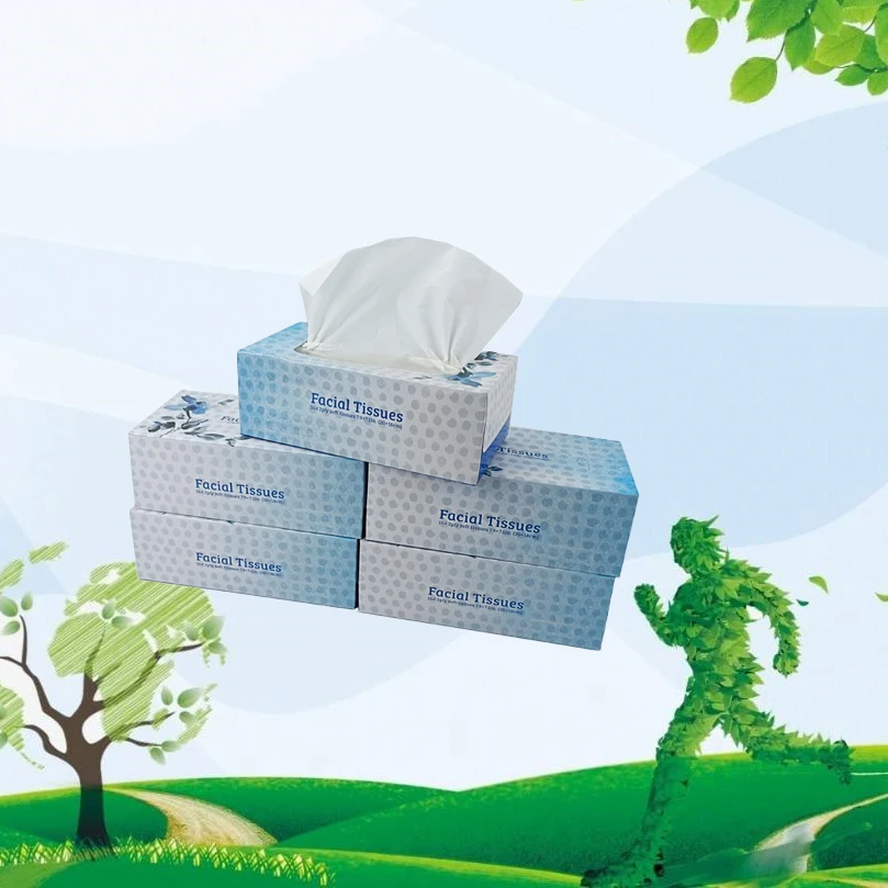 China Customized Soft silk paper tissue 13GSM/15GSM Face Cleaning printing box facial tissue