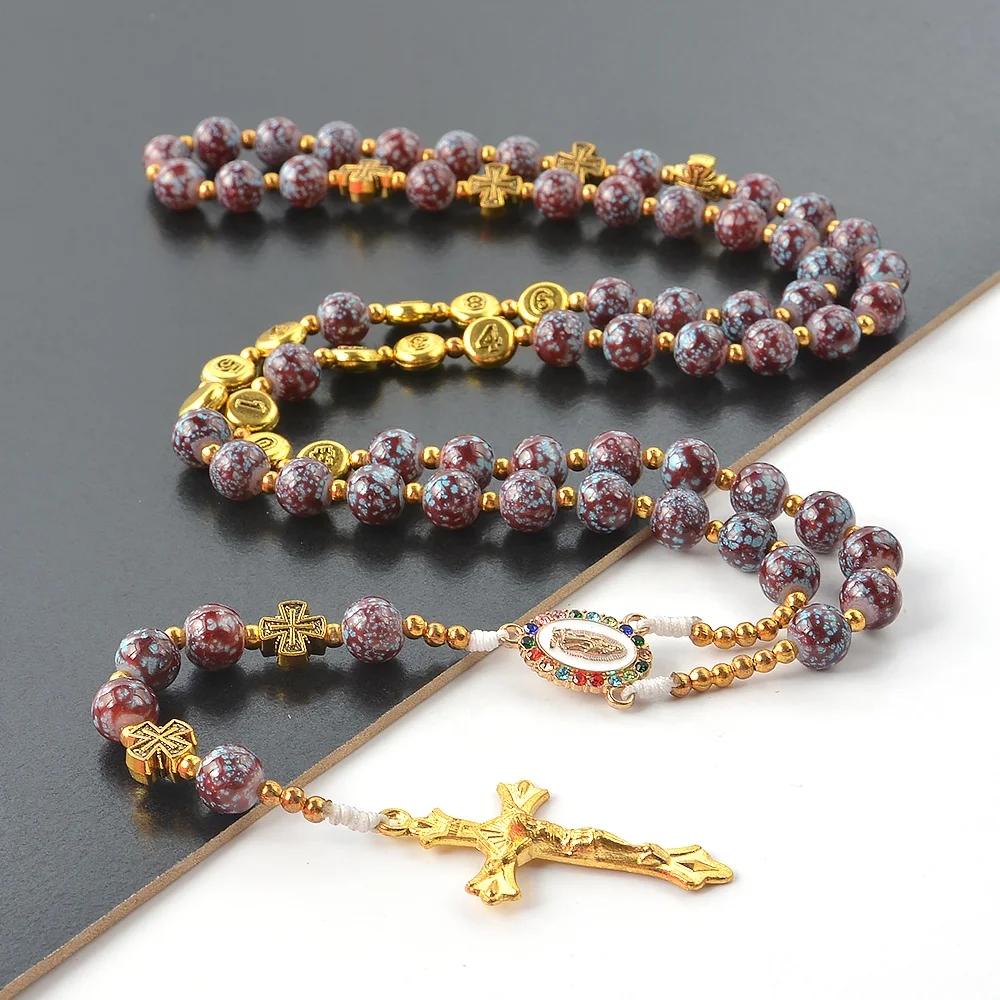 Cross rosary beads High Quality Glass Pearl Beads Ornaments Retro Bronze catholic religious