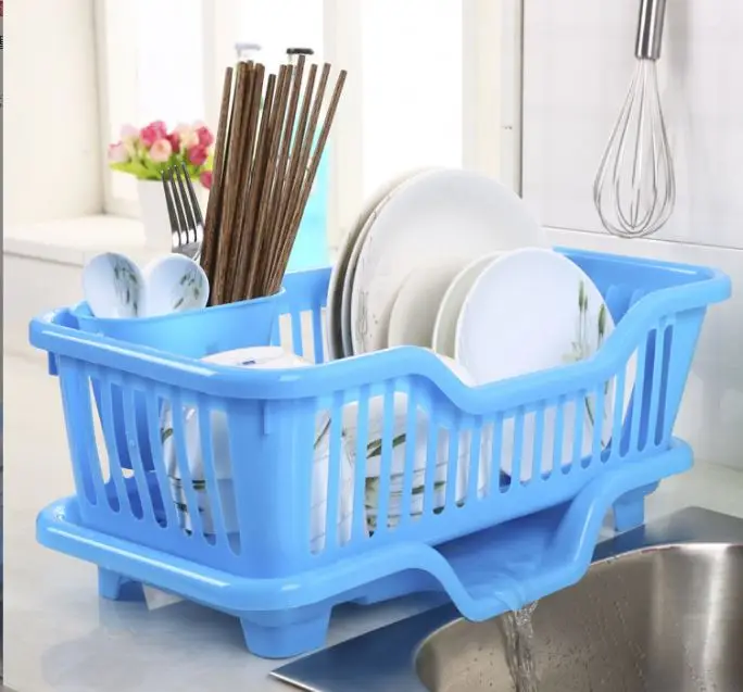 Environmental Protection Material Plastic Rectangle Drying Dish Rack With Cutlery Basket sink set