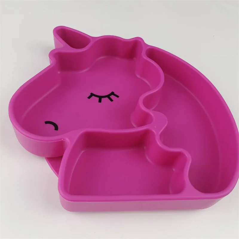 Baby Divided Plate Silicone- Portable Non Slip Child Feeding Plate with Suction Cup for Children Babies and Kids BPA Free