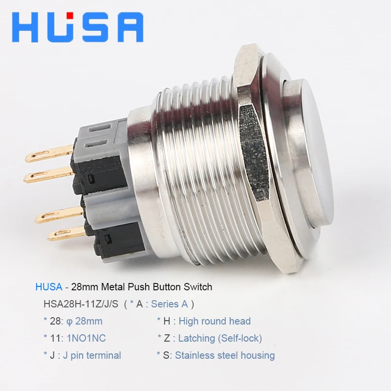 28mm Waterproof Metal Latching Push Button Switch 1NO1NC Sslf-locking Stainless Steel On Off Button Switches For Machine Control