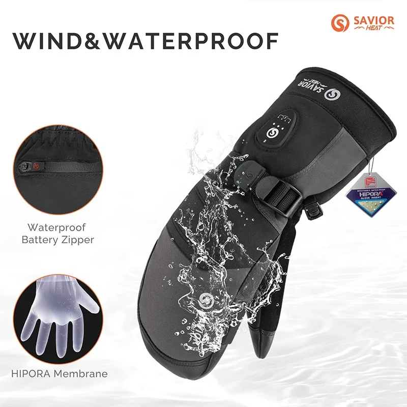 SAVIOR New Arrival Waterproof Warm Breathable Waterproof 3m Ski Gloves Winter Snowboard Thermal Goat Leather Heated Ski Mitten