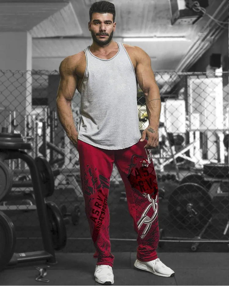 Male Casual Sportswear Breathable Drawstring Cotton Loose Pants Fashion Sweatpants Plus Size Mens Letter Print Sweat Pants