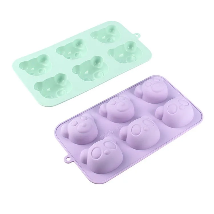 Cheap 2 inch cavity mint color 6 slots cartoon bear cake mold panda bear ice cube tray Silicone bakeware Soap Chocolate Mold