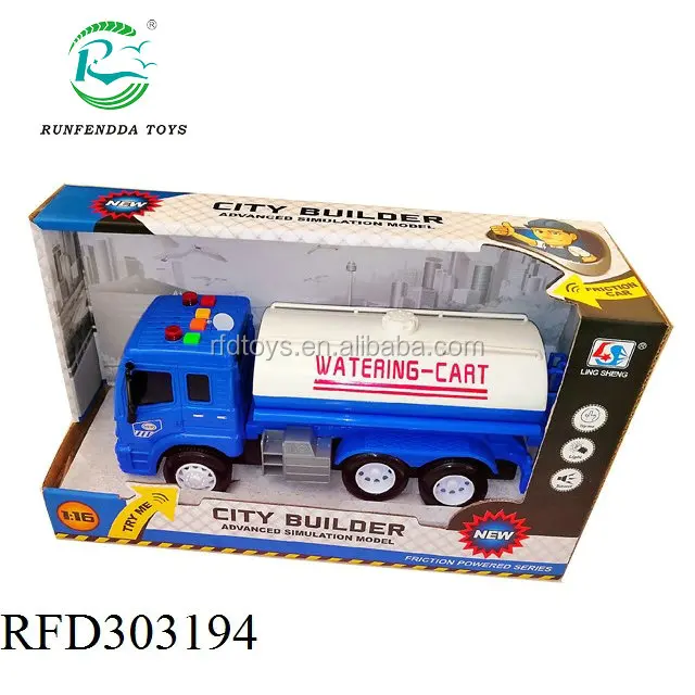 1:16 Scale Model Car Friction Car Toy Watering Cart Oil Tank Truck With Light And Music