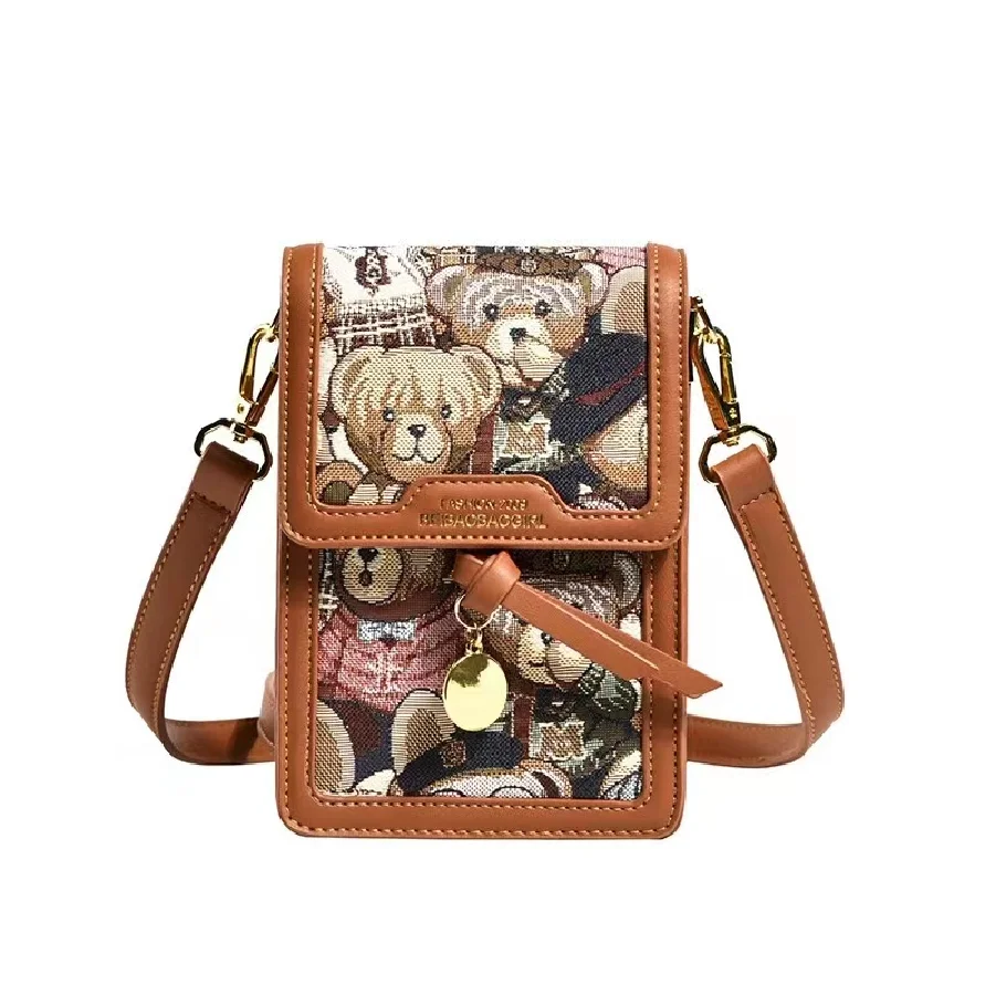 2023 новый дизайн, модный товар, Повседневная сумка в стиле ретро с милым медведем для мобильного телефона, сумка через плечо для женщин