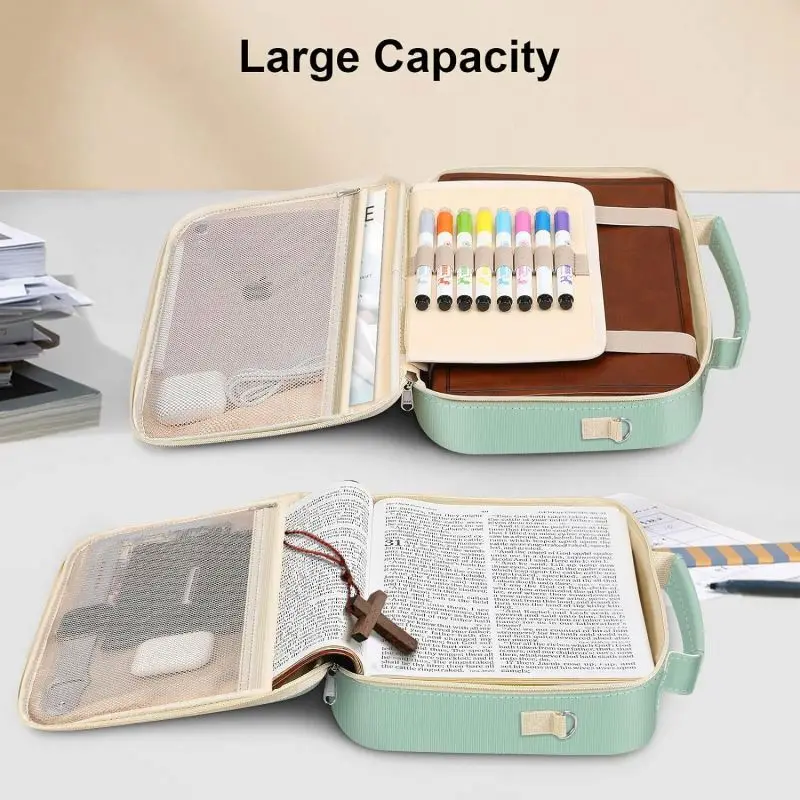 BSCI Factory Customized Wholesale Large Bible Covers Christian Art Gifts Carrying Book Case Church Bag with Pen Slots and
