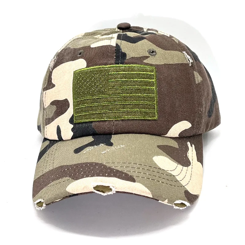 In-stock Wholesale Camouflage Embroidered USA Flag America Cap Cotton Hat for Men and Women Solid Baseball Sport Cap Outdoor