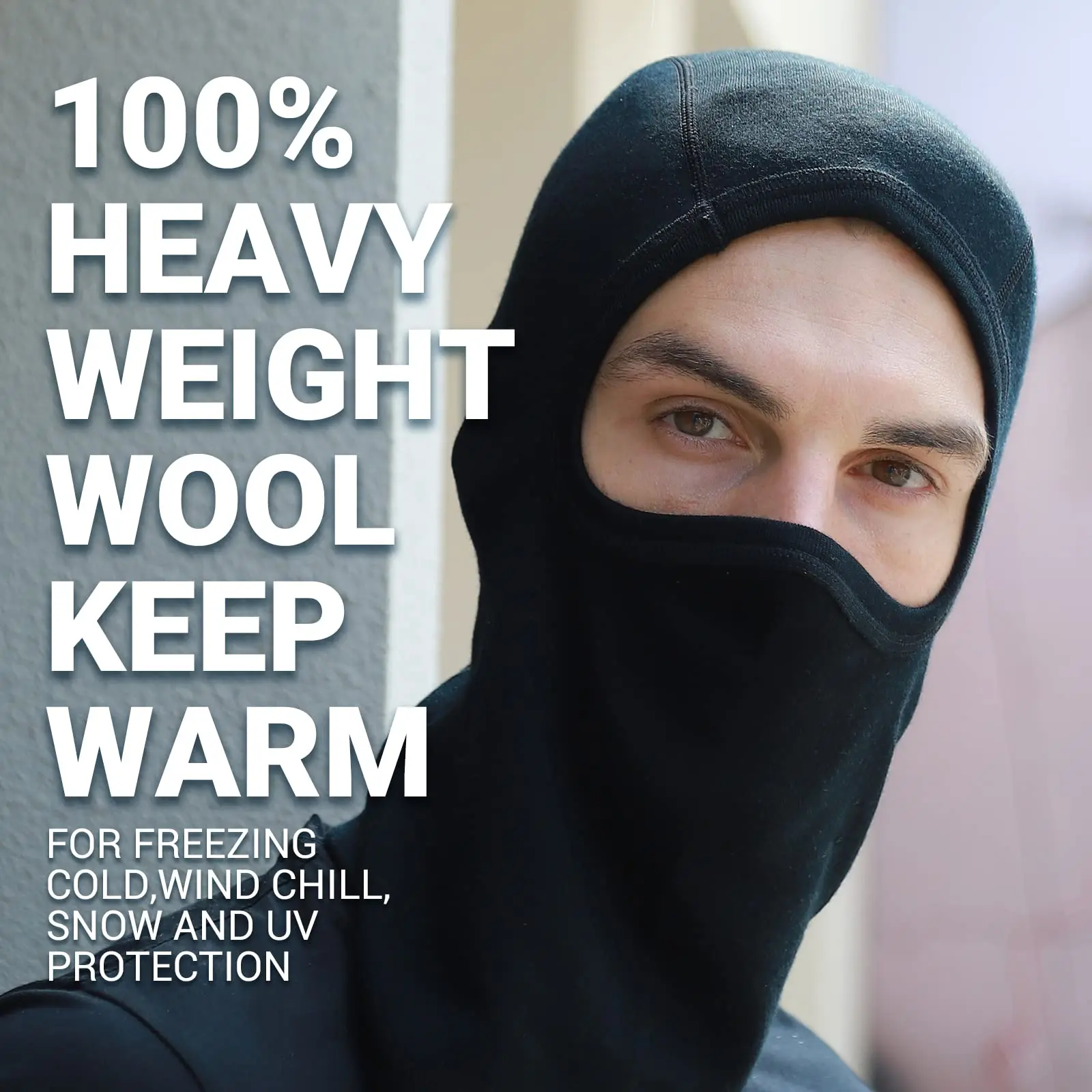 100% merino wool winter warm black ski masks elastic 1 hole balaclava