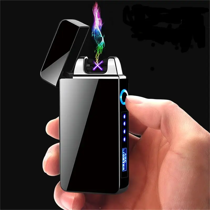 Windproof power display usb charging dual arc electronic lighter with opp/gift box