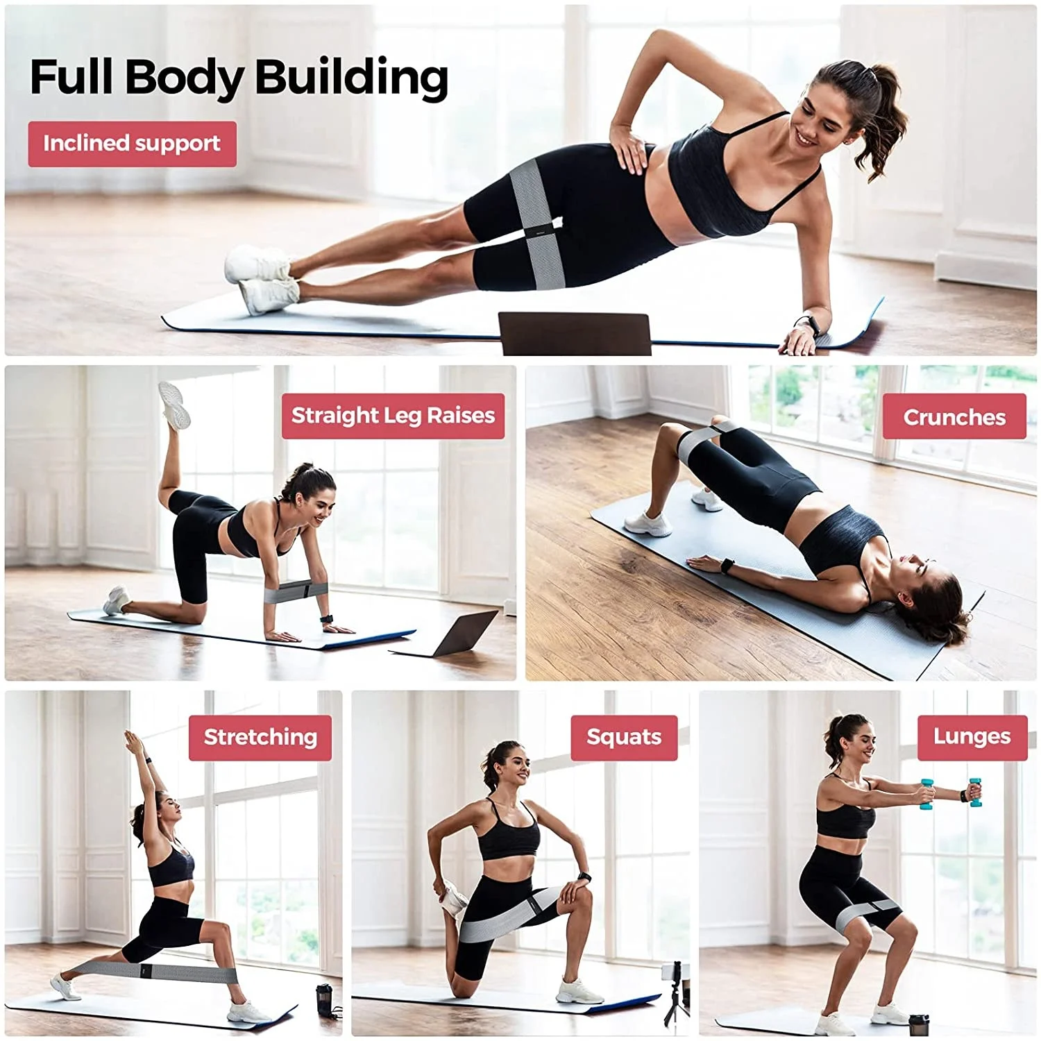 fabric hip booty exercise resistance bands set custom logo Wholesale loop elastic Yoga workout gym home fitness bands set S/M/L