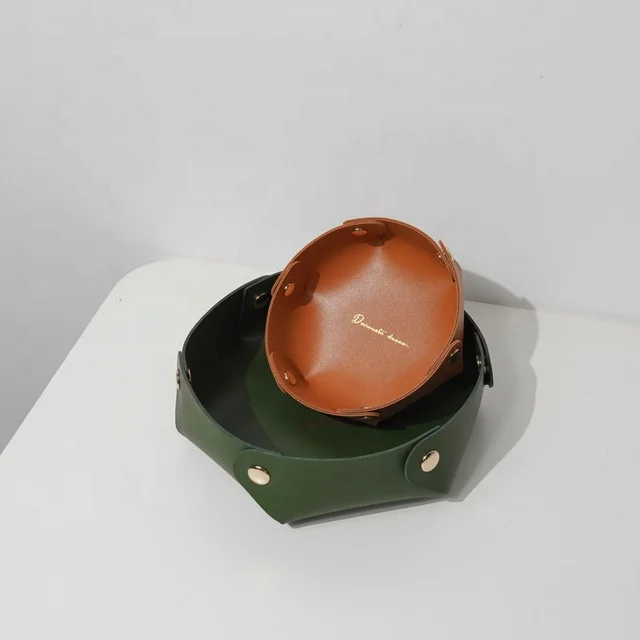 Circle Coin Key Foldable Pu Leather Tray Jewelry Storage Tray Home Deco Creative Organizer