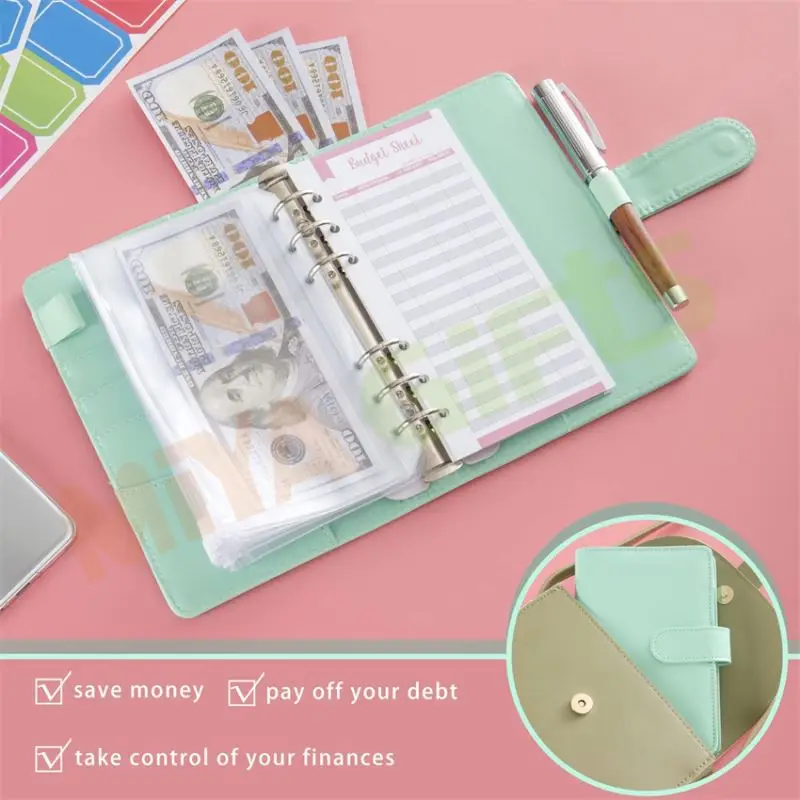 custom cash envelope system budget planner binder money organizer set A6 with zippered pouch expense tracker insert sticker mint