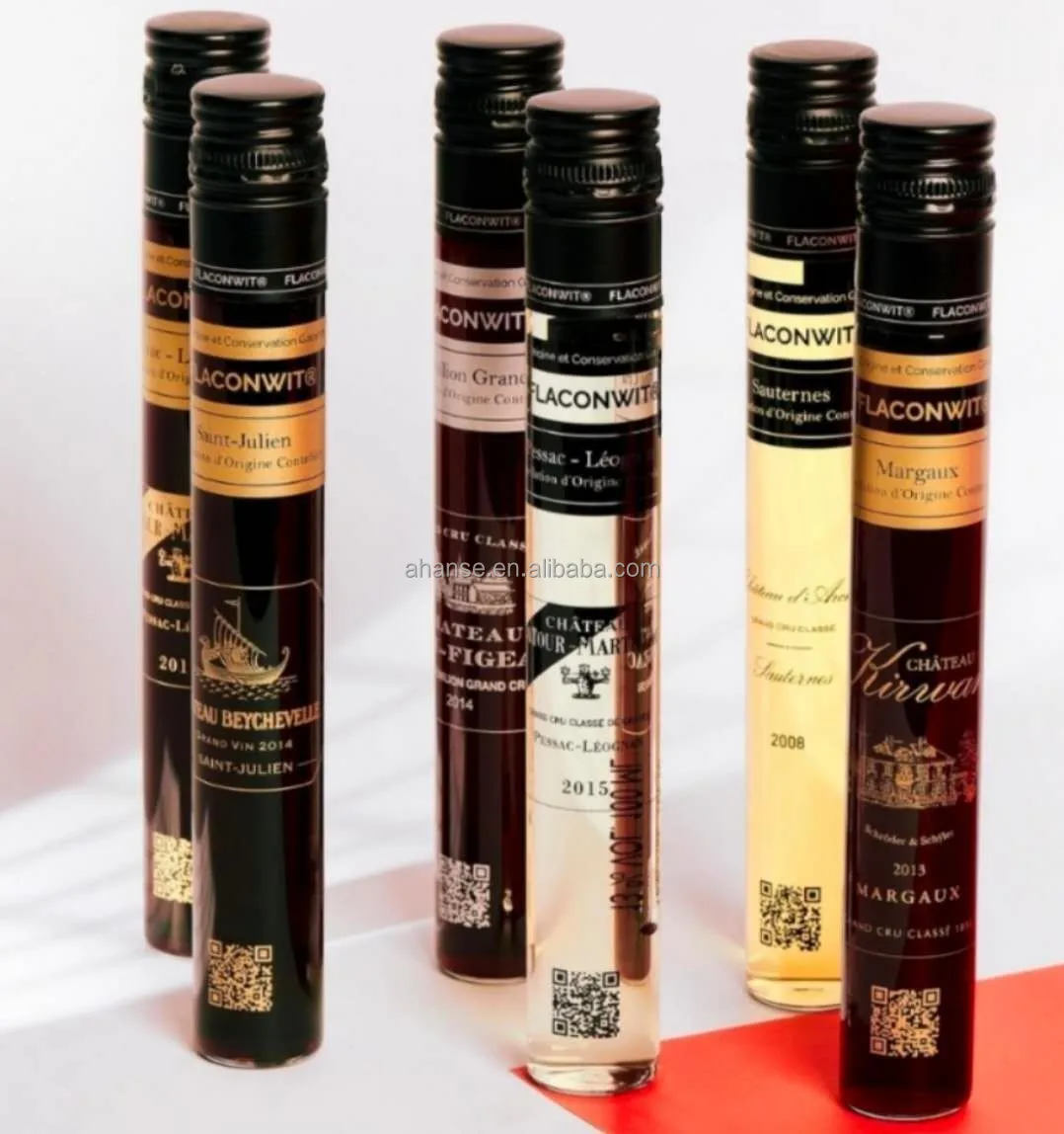 Free sample tube Custom print logo luxury spirit liquor packing mini 50ml 100ml liquor bottle for gin wine vodka with ropp cap