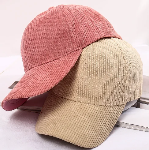 Corduroy baseball cap solid color everything vertical striped cap female autumn and winter warm casual hat spot wholesale