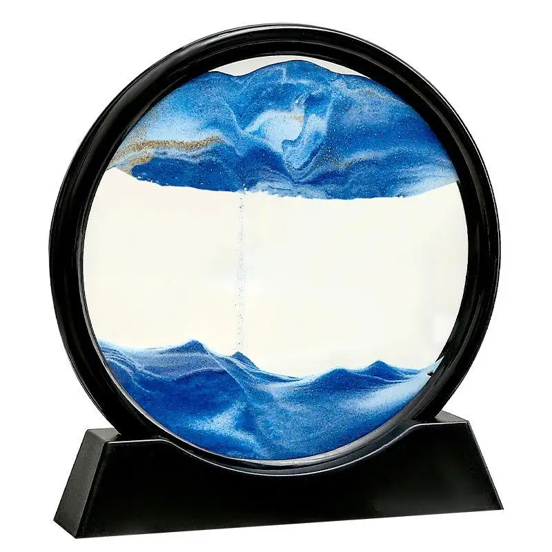 3d Dynamic Sand Art Kits Liquid Motion Moving Sand Art Picture Round Glass Deep Sea classic Sandscape Display Flowing Sand Frame