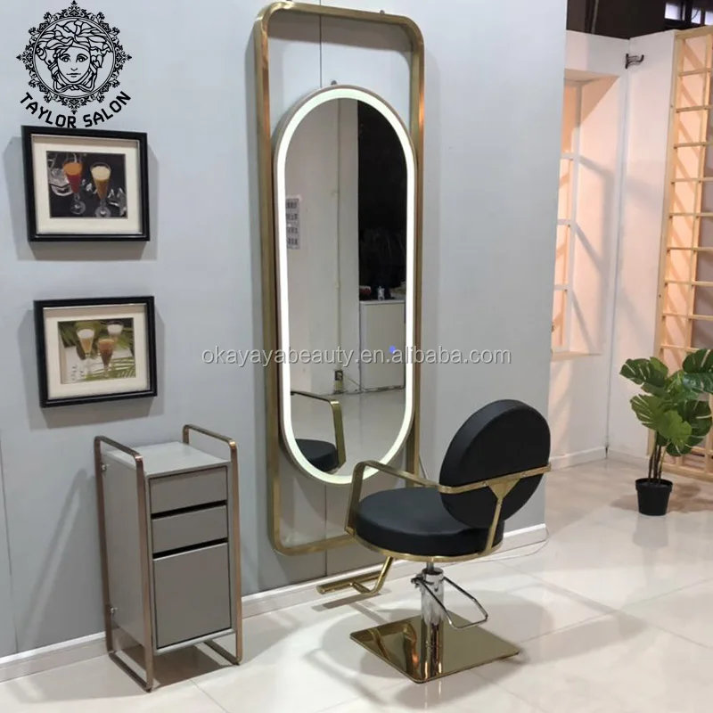 Wholesale hairdressing furniture salon styling station decorative wall mirror with LED light barber mirrors for sale