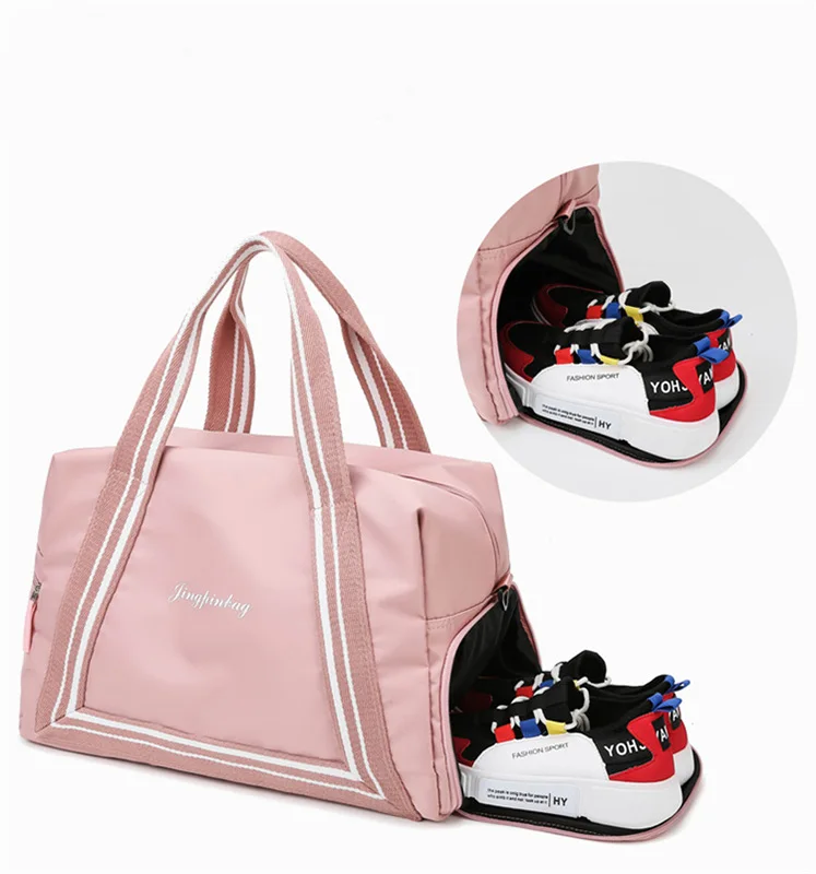 Custom GYM Women portable pink duffel bag,Yoga travel luggage bag ,Fashionable light dry wet separate Large capacity Sports bag