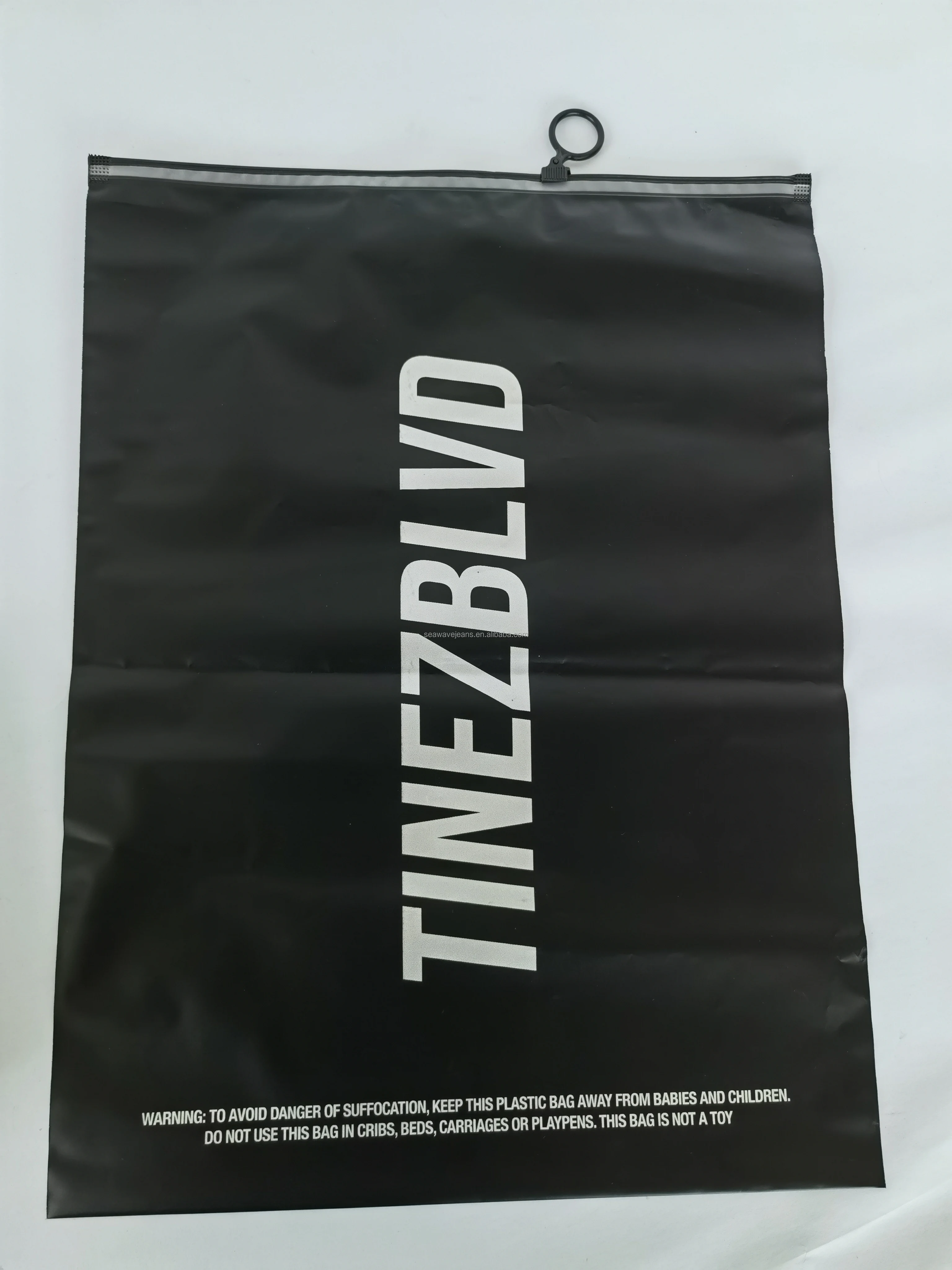 Custom black zipper bag Eva plastic baby clothing packaging bag with logo