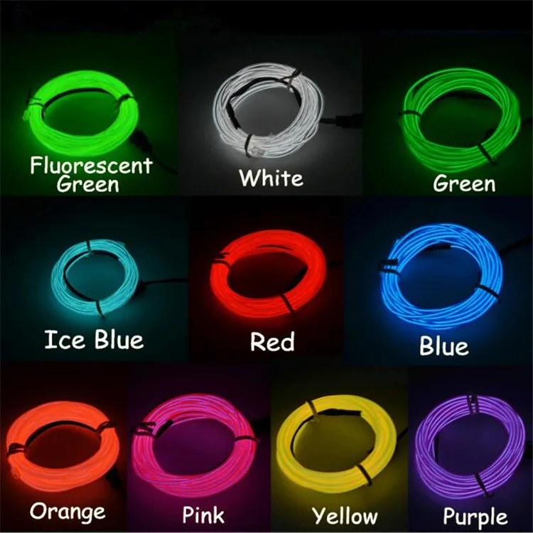 Moulding Trim Red green white purple Ice Blue Orange Yellow Pink 3m 5m battery Customize el wire