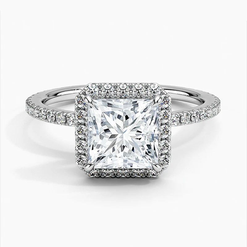 Luxury Ring Jewelry 925 Sterling Silver Princess Cut Diamond Full Pave Cz Square Shape Finger Rings for Women