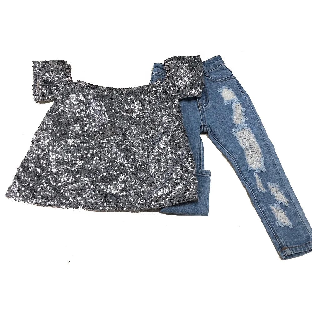 
OEM Toddler Girls Sequin Outfit Bling Dress Off Shoulder Baby T-shirt 