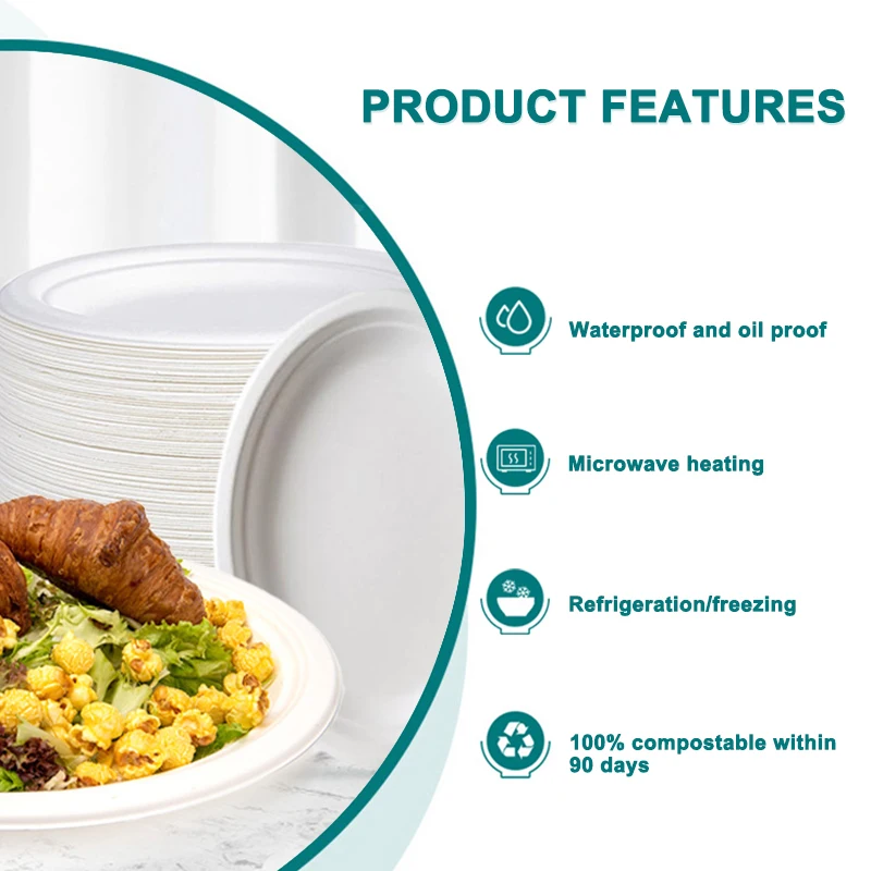 Biodegradable Disposable Restaurant Pulp Plates 12 Inch Dishes Birthday Cake Dessert Paper Plates Supermarket Retail
