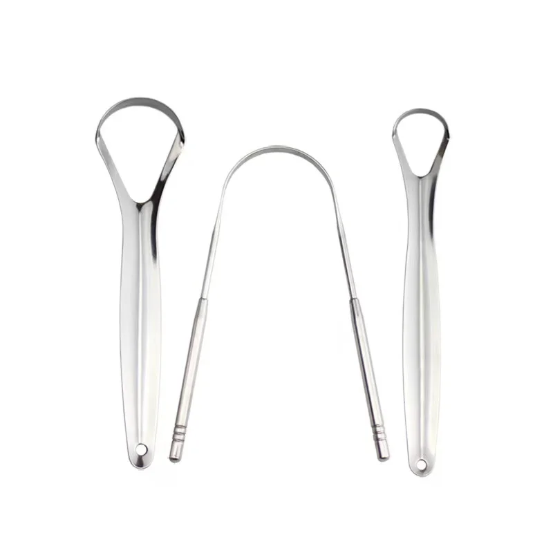 Reusable Oral Cleaning Tongue Scraper Set Surgical Grade Customized Logo Stainless Steel Tongue Scraper for Adults