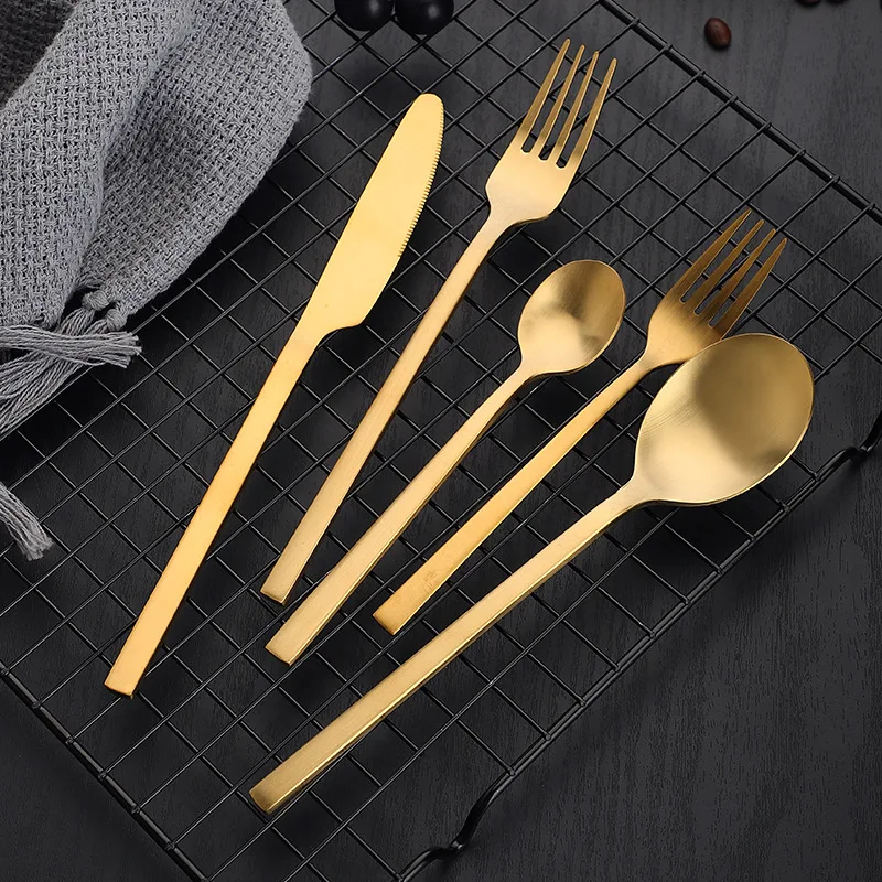 Gold Cutlery Flatware Set Matte/Mirror Food Grade Stainless Steel Spoon Fork Knife Restaurant Wedding