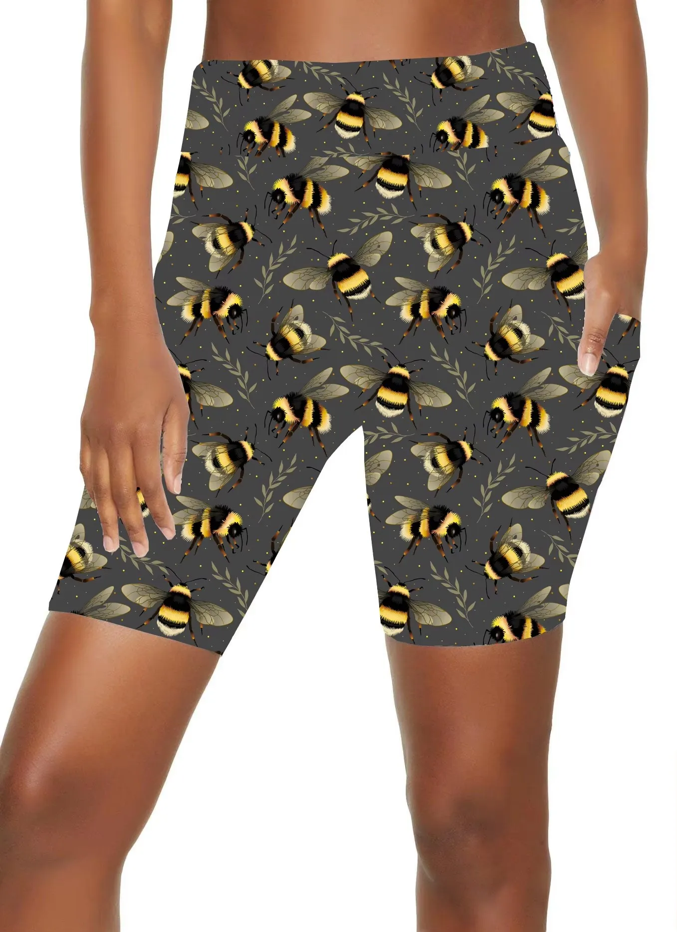 Dropshipping China Trendy Double Brushed Milk Silk  High Quality Shining Stars Full Printed Pocket Shorts For Women