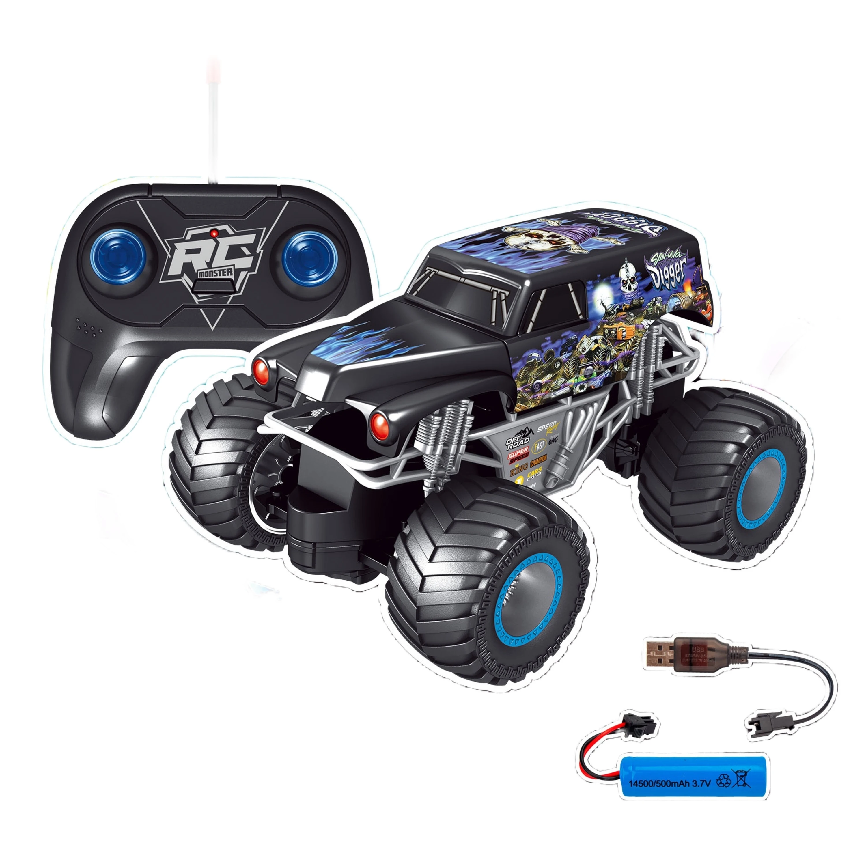 Shantou 1:20 Shark Design Remote Control Toy Car Kids USB Cable Included Off-Road Metal Monster Trucks Climbing Big Wheel