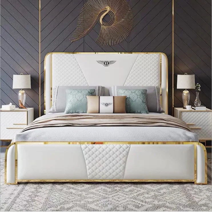 Luxurious Unique metal king size Stainless steel twin bed frame with wire mesh base