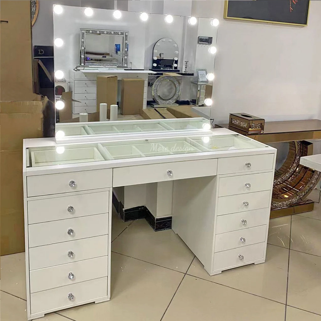 MOREDESIGN American white dresser Commercial cabinet storage studio bridal shop special makeup table LED mirror bedroom dresser
