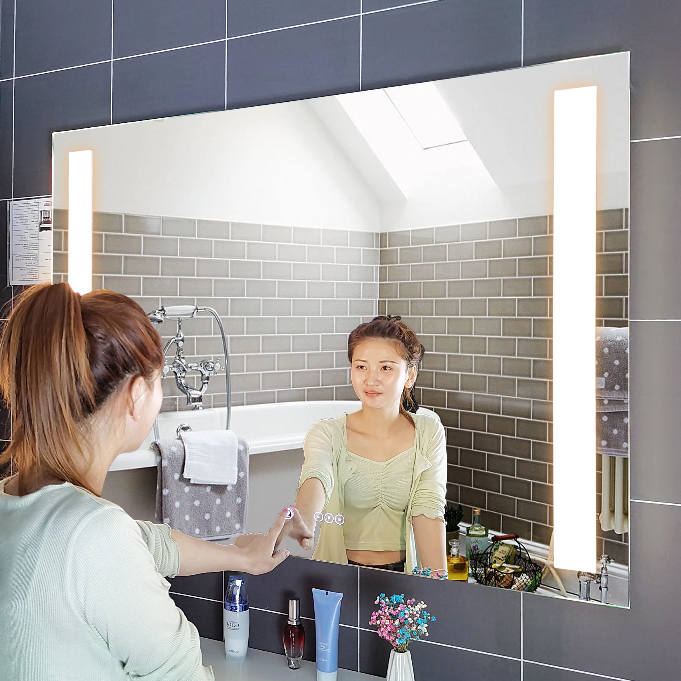 Hotel bath mirrors light mirrors 24*36/36*36 factory full UL CE touch switch anti-fog CCT 3 lights spiege bathroom led mirror