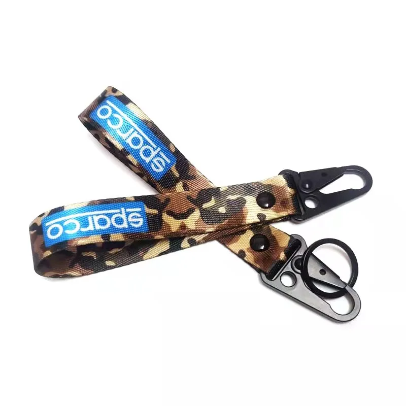 Wholesale Polyester Nylon Webbing Key Chain Camouflage Printing Design Fancy Carabiner Strap Keychain