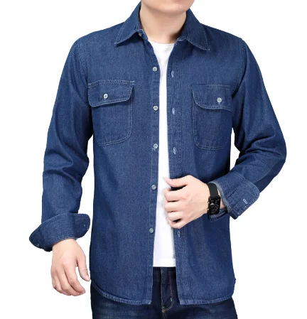 Men Denim Thin Solid Shirt Long Sleeve Soft 100% Cotton Jeans Cowboy Shirt OEM/ODM Shirt Service For Men