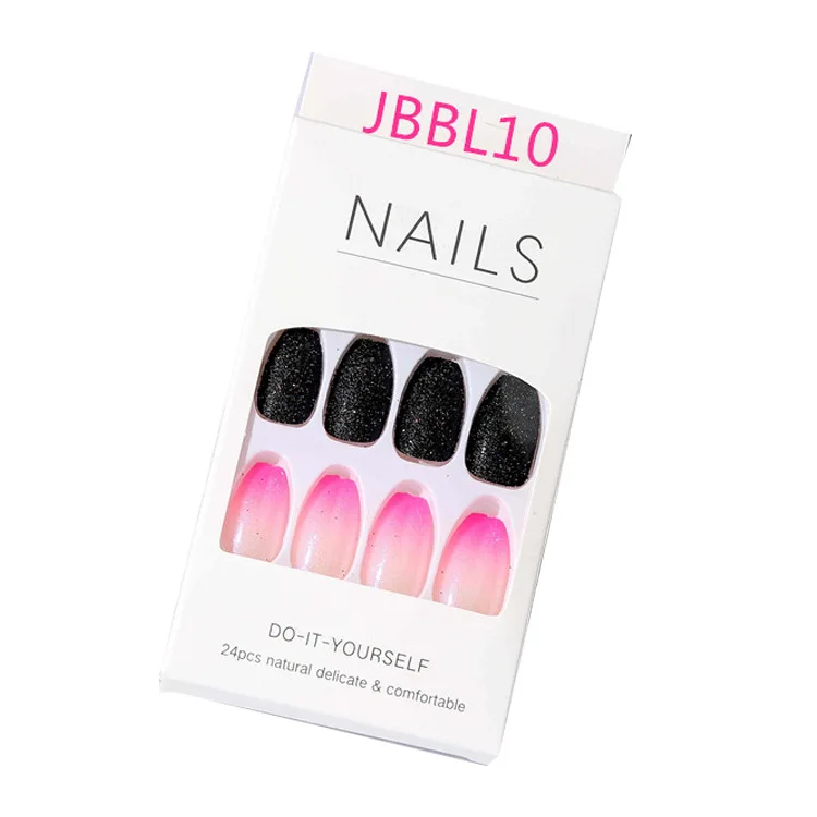 2022 Adiyat 24pcs hot sale Ins contrast color mix flash powder pointed fake nails nail patch detachable waterproof fake nails