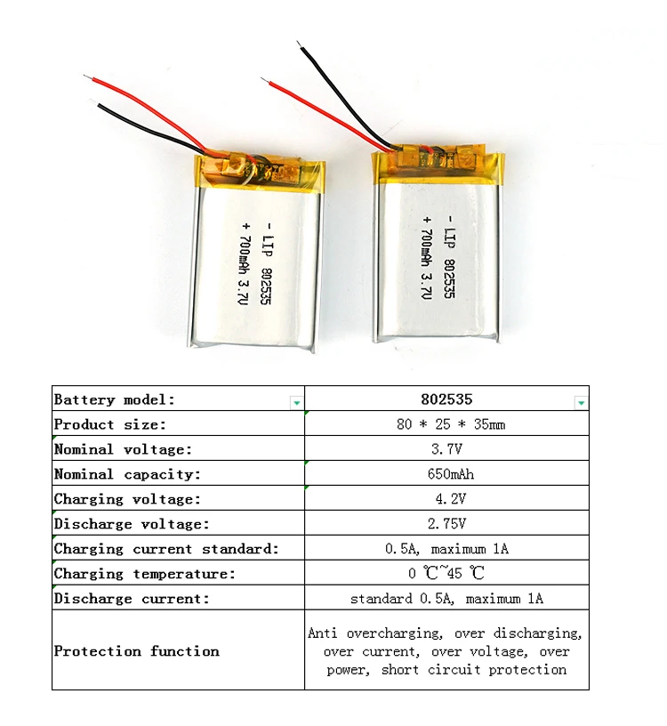 802535 702535 700mAh 600mah Battery rechargeable kc 3.7v Lipo battery lithium ion batteries for Dog trainer