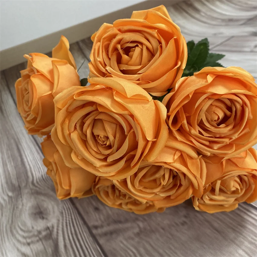 QSLH-F470 artificial flowers 9 heads royal sik rose flowers artificial rose bouquets for wedding and home decoration