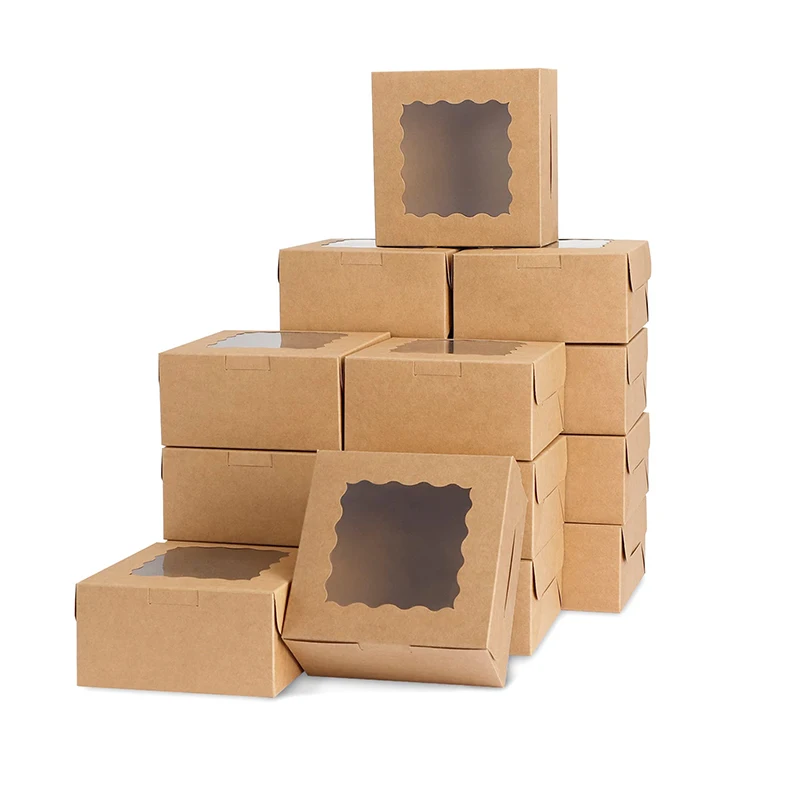 Custom Printed Takeaway Packaging Boxes Kraft Bakery Pastry Packaging Paper Box with window