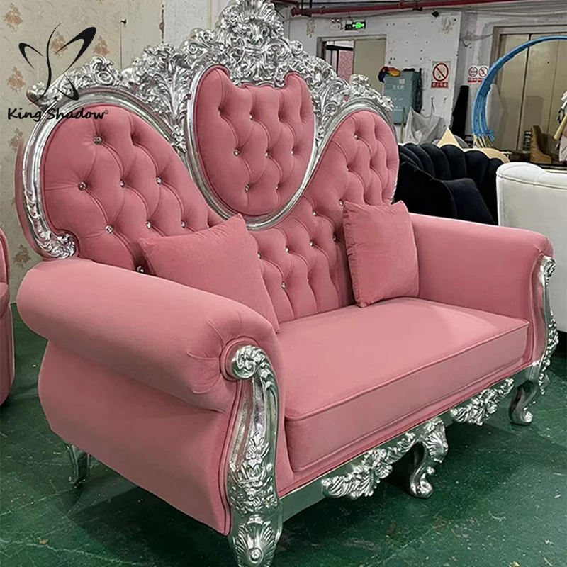 king shadow Luxury Pink 3seater sofa furniture for home hotel living room Fabric velvet waiting sofas