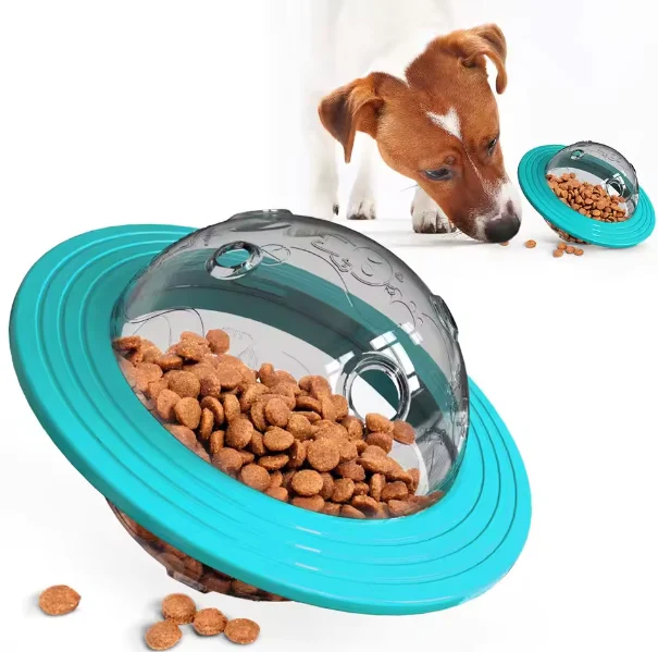 Dog Planet Interactive Toy UFO-Shaped Flying Disk Treat Ball Rubber Plastic Slow Feeder for Indoor Outdoor Use