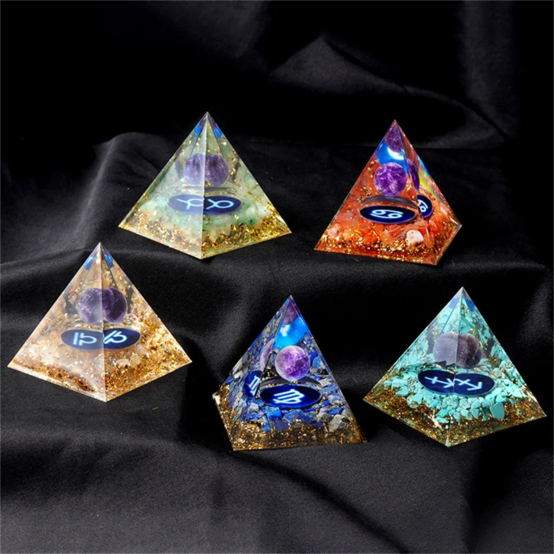12 созвездий 6 см полированные кристаллы Lapis Chip натуральная энергия целебная смола органитовая пирамида для медитации домашний декор подарок
