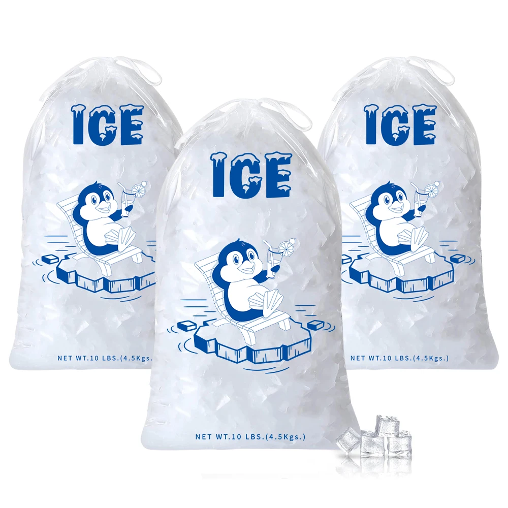 Factory Direct Food Grade Plastic Packaging Flat ice plastic bags with Custom Print Logo Reusable PE Ice Plastic Packing Bag