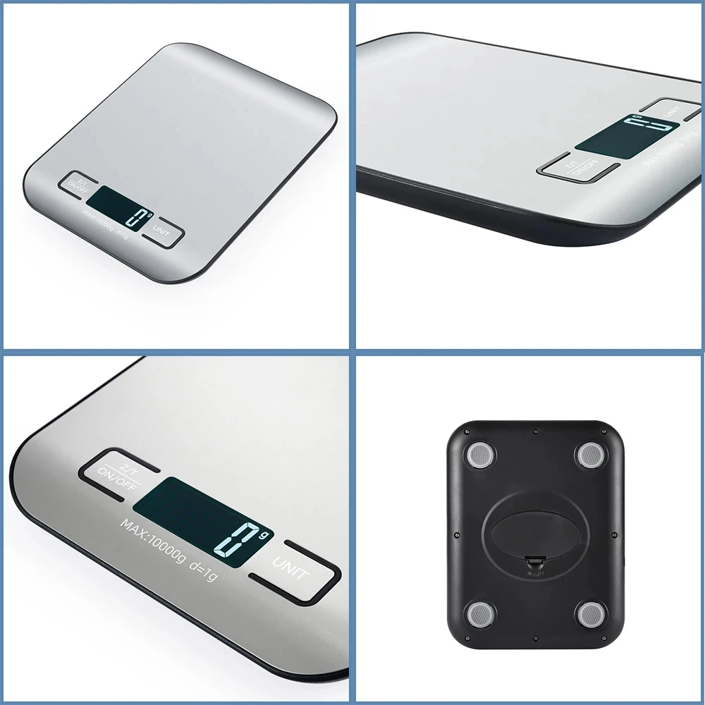 Electronic Digital Scales 5kg 10kg 1g Weights Scale Stainless Steel Food Balance Measure Tools LED Display Kitchen Scale Black