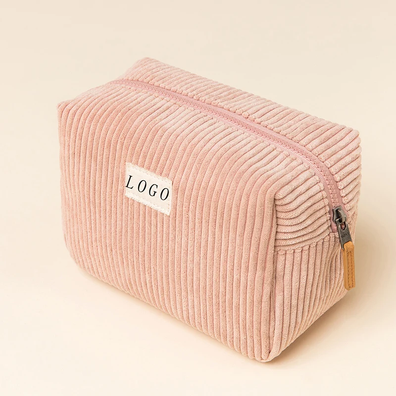 Profesional Custom Cute Travel Small Velvet Cosmetic Vanity Bag Corduroy Makeup Pouch For Women