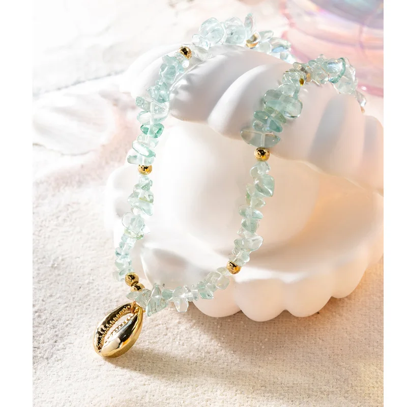 Bohemia Beaded Natural Crystal Stone Necklace High Quality Shell Bracelet Colored Jewelry Stainless Steel Fine Jewelry Sets
